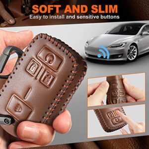 Slohif for Chevy Chevrolet Leather Key Fob Cover Accessories for Silverado Colorado GMC Sierra Canyon 2014-2019 4 Buttons, Leather Case+D-Ring+Hook(Brown)