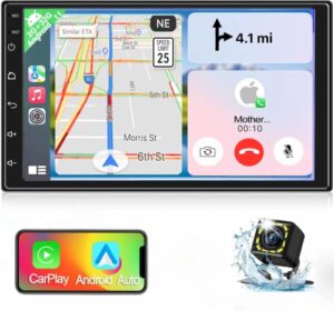 [2g+32g] android 11 double din car stereo with apple carplay android auto, 7 inch touch screen car radio with hifi/bt/ips display/gps support fastboot backup camera mirror link wifi connect bajkqkai