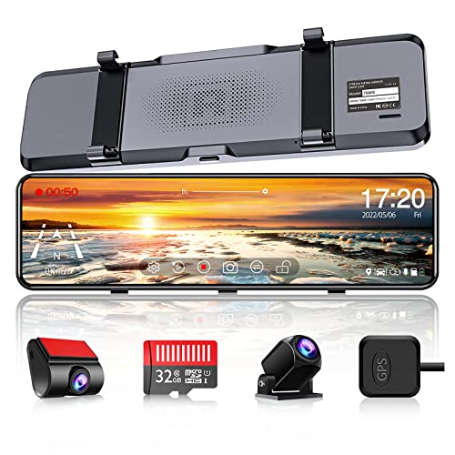 JOMISE Mirror Dash Cam with Detached Dual Camera,11" Full HD 1080P Front and Rear View Mirror Camera,Back up Cameras for Cars and Trucks,Night Vision,Parking Monitor, Free 32GB Card & GPS T860S