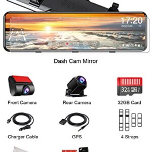 JOMISE Mirror Dash Cam with Detached Dual Camera,11" Full HD 1080P Front and Rear View Mirror Camera,Back up Cameras for Cars and Trucks,Night Vision,Parking Monitor, Free 32GB Card & GPS T860S