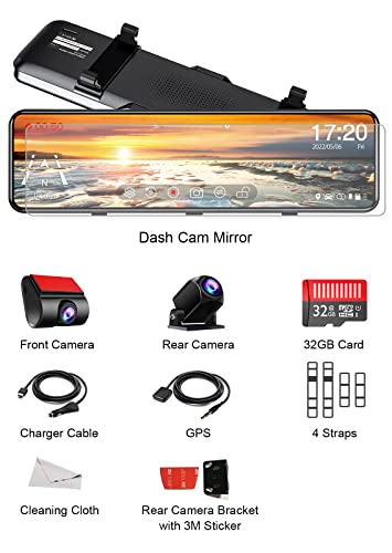 JOMISE Mirror Dash Cam with Detached Dual Camera,11" Full HD 1080P Front and Rear View Mirror Camera,Back up Cameras for Cars and Trucks,Night Vision,Parking Monitor, Free 32GB Card & GPS T860S