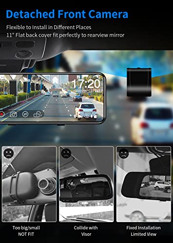 JOMISE Mirror Dash Cam with Detached Dual Camera,11" Full HD 1080P Front and Rear View Mirror Camera,Back up Cameras for Cars and Trucks,Night Vision,Parking Monitor, Free 32GB Card & GPS T860S