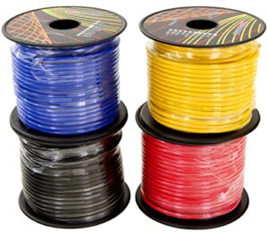 gs power 14 gauge 4 color pack in 100 ft roll (400 feet total) copper clad aluminum cca low voltage primary wire for automotive harness car audio video wiring. also in 10 color combo