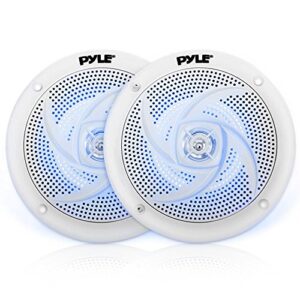 Pyle Marine Speakers - 6.5 Inch 2 Way Waterproof and Weather Resistant Outdoor Audio Stereo Sound System with LED Lights, 240 Watt Power and Low Profile Slim Style - 1 Pair - PLMRS63WL (White)