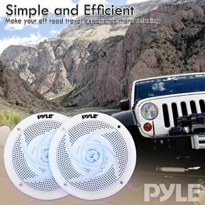 Pyle Marine Speakers - 6.5 Inch 2 Way Waterproof and Weather Resistant Outdoor Audio Stereo Sound System with LED Lights, 240 Watt Power and Low Profile Slim Style - 1 Pair - PLMRS63WL (White)