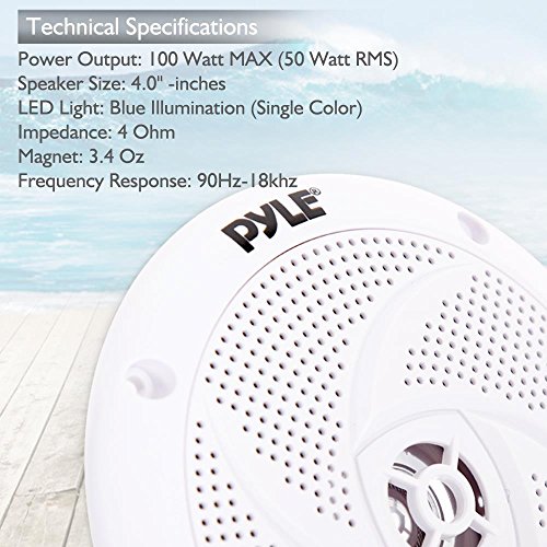 Pyle Marine Speakers - 6.5 Inch 2 Way Waterproof and Weather Resistant Outdoor Audio Stereo Sound System with LED Lights, 240 Watt Power and Low Profile Slim Style - 1 Pair - PLMRS63WL (White)