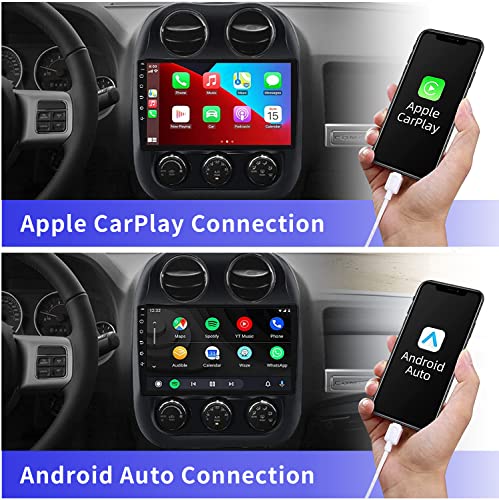 Car Radio for Jeep Patriot Compass 2010-2017 Android 12 Built-in Carplay Andriod Auto FM AM Bluetooth 10 inch Touchscreen GPS Navigation 2GRAM 32GROM