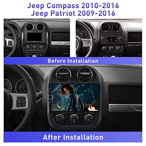 Car Radio for Jeep Patriot Compass 2010-2017 Android 12 Built-in Carplay Andriod Auto FM AM Bluetooth 10 inch Touchscreen GPS Navigation 2GRAM 32GROM