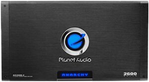 planet audio ac2600.2 anarchy series car audio amplifier – 2600 high output, 2 channel, class a/b, high/low level inputs, high/low pass crossover, full range, hook up to stereo and subwoofer
