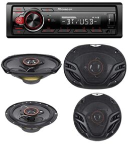 pioneer stereo single din bluetooth in-dash usb mp3 auxiliary am/fm/digital media pandora and spotify car stereo receiver with pair of 6.5″ and pair of 6×9″ alphasonik speakers