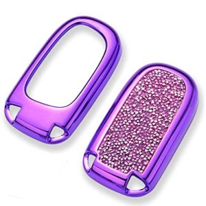 Royalfox 3d bling shiny rhinstone girly 3/4/5 buttons key fob case cover skin for Jeep Grand Cherokee Renegade,Fiat,Dodge Charger Challenger Dart Journey Durango,chrysler 200 300 (purple with silver)