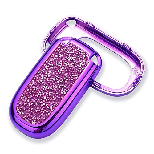 Royalfox 3d bling shiny rhinstone girly 3/4/5 buttons key fob case cover skin for Jeep Grand Cherokee Renegade,Fiat,Dodge Charger Challenger Dart Journey Durango,chrysler 200 300 (purple with silver)