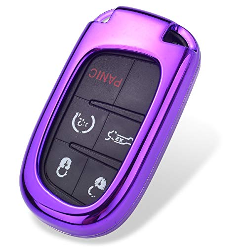 Royalfox 3d bling shiny rhinstone girly 3/4/5 buttons key fob case cover skin for Jeep Grand Cherokee Renegade,Fiat,Dodge Charger Challenger Dart Journey Durango,chrysler 200 300 (purple with silver)