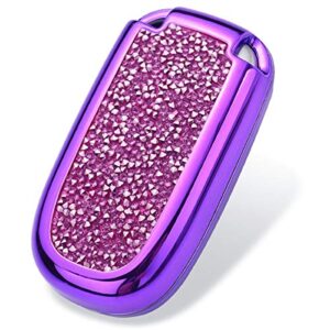 Royalfox 3d bling shiny rhinstone girly 3/4/5 buttons key fob case cover skin for Jeep Grand Cherokee Renegade,Fiat,Dodge Charger Challenger Dart Journey Durango,chrysler 200 300 (purple with silver)