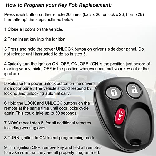 fit for 2003-2007 Chevy Avalanche Equinox Silverado SSR Suburban Tahoe/GMC Sierra/Yukon|Keyless Entry Car Key Vehicles That Use 3 Button FCCID: LHJ011(Pack of 2)