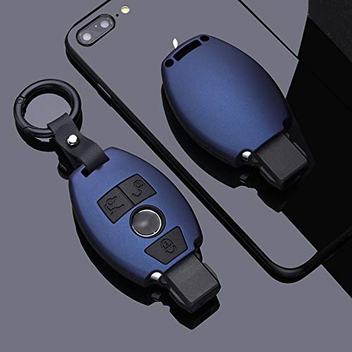 SANRILY 1Pcs Key Fob Cover for Mercedes-Benz C E S M G CLS CLK Class Keyless Key Shell Full Protection ABS and Soft Silicone Case Blue