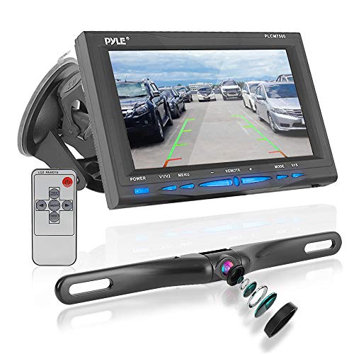 PYLE Vehicle Backup Camera for Car, 7 inch Monitor Reverse Camera, Stable Back Up Camera Systems for Car, rv License Plate Camera, Water Proof Night Vision, Rear View Camera Truck Camera