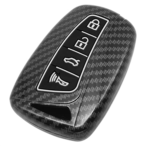 TANGSEN Smart Key Fob Case Cover Compatible with Hyundai Azera EQUUS Genesis Santa FE Sport 4 Button Keyless Entry Remote Black Carbon Fiber Pattern ABS Silicone Rubber Luminous Black