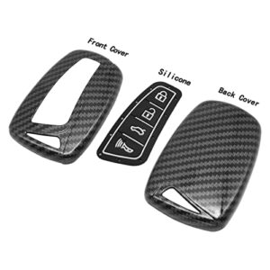 TANGSEN Smart Key Fob Case Cover Compatible with Hyundai Azera EQUUS Genesis Santa FE Sport 4 Button Keyless Entry Remote Black Carbon Fiber Pattern ABS Silicone Rubber Luminous Black