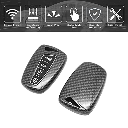 TANGSEN Smart Key Fob Case Cover Compatible with Hyundai Azera EQUUS Genesis Santa FE Sport 4 Button Keyless Entry Remote Black Carbon Fiber Pattern ABS Silicone Rubber Luminous Black