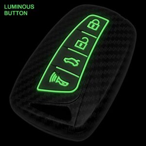 TANGSEN Smart Key Fob Case Cover Compatible with Hyundai Azera EQUUS Genesis Santa FE Sport 4 Button Keyless Entry Remote Black Carbon Fiber Pattern ABS Silicone Rubber Luminous Black