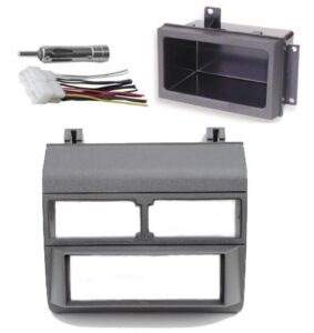 grey gray complete single din dash kit + pocket kit + wire harness + antenna adapter compatible with chevrolet & gmc 1988-1996 select models