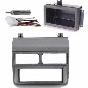 Grey Gray Complete Single Din Dash Kit + Pocket Kit + Wire Harness + Antenna Adapter Compatible with Chevrolet & GMC 1988-1996 Select Models