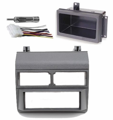 Grey Gray Complete Single Din Dash Kit + Pocket Kit + Wire Harness + Antenna Adapter Compatible with Chevrolet & GMC 1988-1996 Select Models