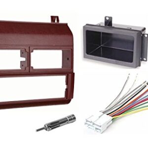 Red Complete Single Din Dash Kit + Pocket Kit + Wire Harness + Antenna Adapter Compatible with Chevrolet & GMC 1988-1996