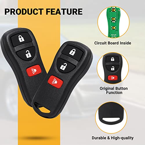 Replacement Key Fob Keyless Entry Remote Compatible with Nissan Xterra Titan Armada Frontier Quest Sentra Infiniti FX35 FX45 QX4 3 Buttons Car Key KBRASTU15-2 Packs