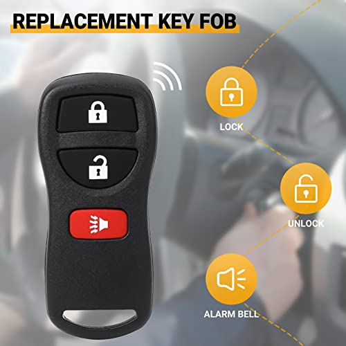 Replacement Key Fob Keyless Entry Remote Compatible with Nissan Xterra Titan Armada Frontier Quest Sentra Infiniti FX35 FX45 QX4 3 Buttons Car Key KBRASTU15-2 Packs