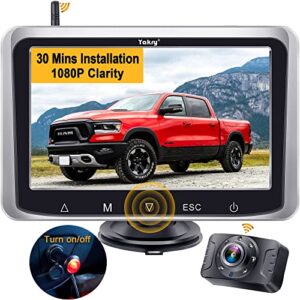 yakry wireless backup camera trucks cars hd 1080p 5 inch monitor bluetooth license plate 2 channels system for vans small rvs signal easy installation y25