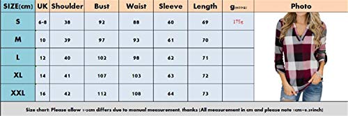 Andongnywell Womens Casual lace Plaid V Neck Long Sleeves Plaid Irregular Hem Shirts Blouses Top t Shirts Tunics (Gray,2,Medium)