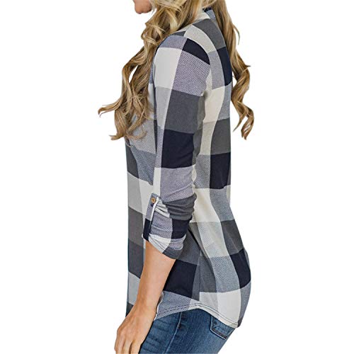 Andongnywell Womens Casual lace Plaid V Neck Long Sleeves Plaid Irregular Hem Shirts Blouses Top t Shirts Tunics (Gray,2,Medium)