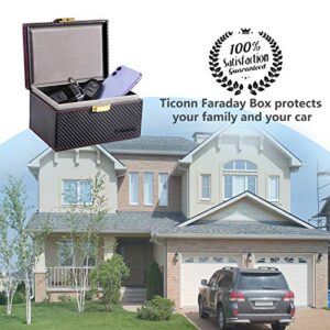 TICONN Faraday Box, Car Key Fob Protector, Carbon Fiber Signal Blocker for Keyless Fob, RFID Signal Blocking Pouch Cage