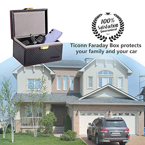 TICONN Faraday Box, Car Key Fob Protector, Carbon Fiber Signal Blocker for Keyless Fob, RFID Signal Blocking Pouch Cage