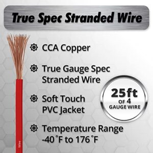 InstallGear 4 Gauge Wire (25ft) Copper Clad Aluminum CAA - Primary Automotive Wire, Car Amplifier Power & Ground Cable, Battery Cable, Car Audio Speaker Stereo, RV Trailer Wiring Welding Cable 4ga