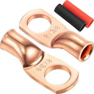 10 pack ul copper wire lugs 8 gauge 8 awg 3/8 inch heavy duty battery cable terminal connector, ring terminal copper crimp lugs welding cable bare copper eyelet lug with heat shrink
