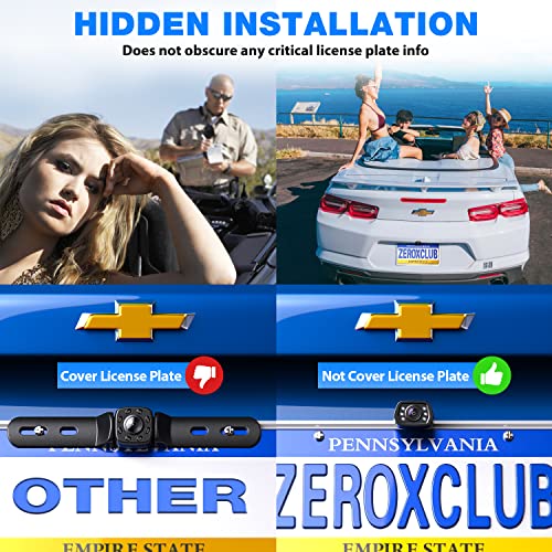 ZEROXCLUB HD Car Backup Camera 6 Auto LED Lights Night Vision, IP69 Waterproof Wired License Plate Rear View Camera 149° Wide View Reversing Camera for Car Pickup Truck SUV-B2