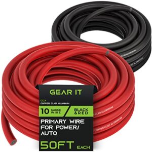 GearIT 10 Gauge Wire (50ft Each - Black/Red) Copper Clad Aluminum CCA - Primary Automotive Power/Ground for Battery Cable, Car Audio, Trailer Harness, Electrical - 100 Feet Total 10ga AWG Wire