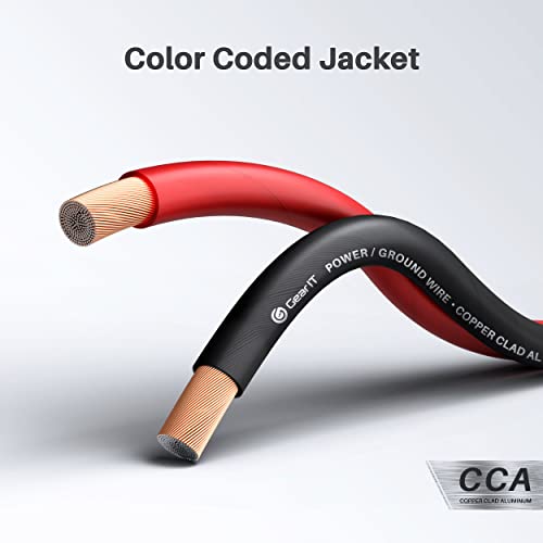 GearIT 10 Gauge Wire (50ft Each - Black/Red) Copper Clad Aluminum CCA - Primary Automotive Power/Ground for Battery Cable, Car Audio, Trailer Harness, Electrical - 100 Feet Total 10ga AWG Wire