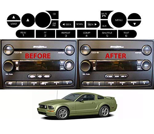 Decal USA brand FITS; 2005 2006 Ford Mustang 4.6 GT Shaker 500 & Convertible Replacement Radio Button Stickers Decals New USA CD Player 6 DISC 6-CD Button Overlay Kit