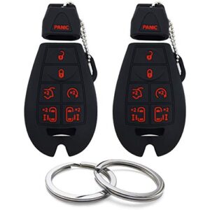 2pcs silicone 7 button key fob cover remote case keyless protector compatible with dodge challenger charger durango grand caravan journey magnum ram jeep commander grand cherokee chrysler town country