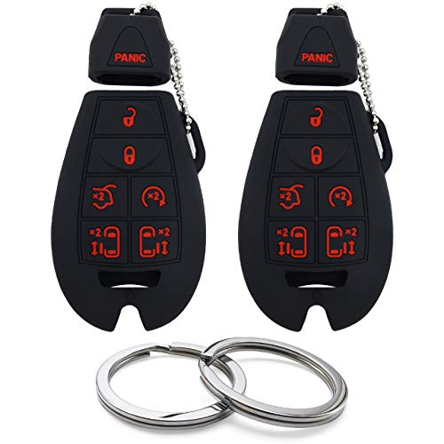 2Pcs Silicone 7 Button Key Fob Cover Remote Case Keyless Protector Compatible with Dodge Challenger Charger Durango Grand Caravan Journey Magnum Ram Jeep Commander Grand Cherokee Chrysler Town Country