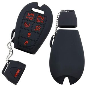 2Pcs Silicone 7 Button Key Fob Cover Remote Case Keyless Protector Compatible with Dodge Challenger Charger Durango Grand Caravan Journey Magnum Ram Jeep Commander Grand Cherokee Chrysler Town Country