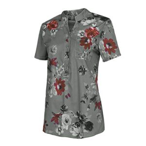 Andongnywell Women's Fashion Floral Printed Top Summer V Neck Short Sleeve Flowy Shirts Blouse Tunics (Black,7,4X-Large)