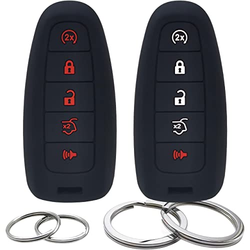 2Pcs Silicone 5 Buttons Key Fob Cover Remote Case Keyless Protector Compatible with Ford C-Max Edge Escape Expedition Explorer Flex Focus Taurus Lincoln MKS MKT MKX Navigator (Black)