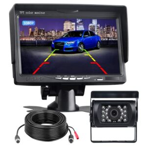 backup camera system, rear view camera 7” monitor kit fhd 1080p back up camera for car truck rv minivan waterproof night vision, dual channel easy to install wired camera