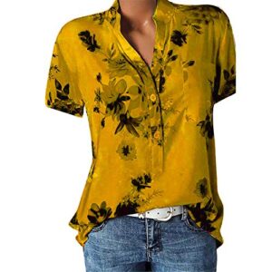 andongnywell womens casual floral print v neck tops short sleeve t-shirt blouses printed blouse tunics (orange,5,xx-large)