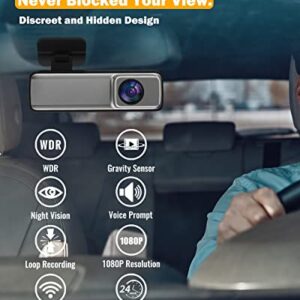 Dash Cam 1080P WiFi Dash Camera for Cars, Dash cam Front with App, Car Camera with Night Vision, 170° Wide Angle WDR, 24 Hours Parking Mode, G-Sensor, Loop Recording, Support 128GB Max - Car Charger